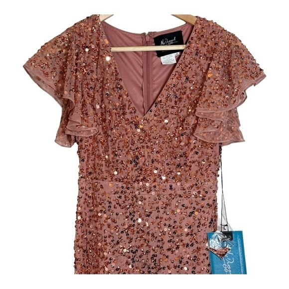Mac Duggal Sequin Ruffle Midi Gown in Rose Gold NWT - Picture 5 of 11